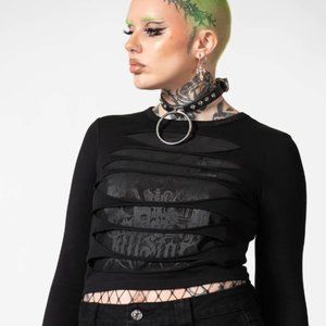 Killstar Sirena slashed long sleeve crop top